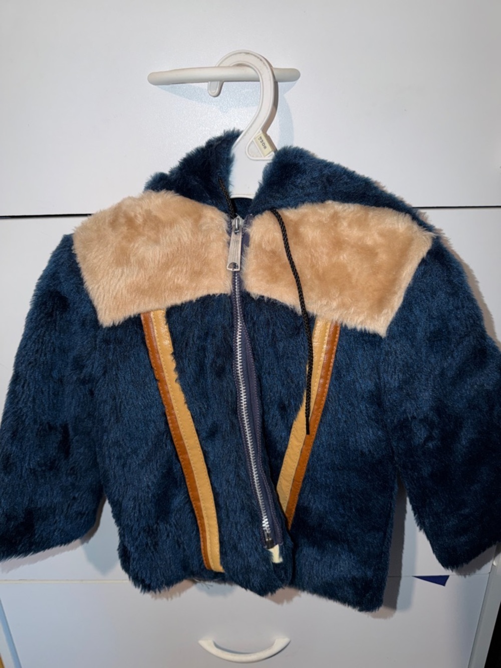 Kids Navy Faux Fur Jacket with Tan Accent